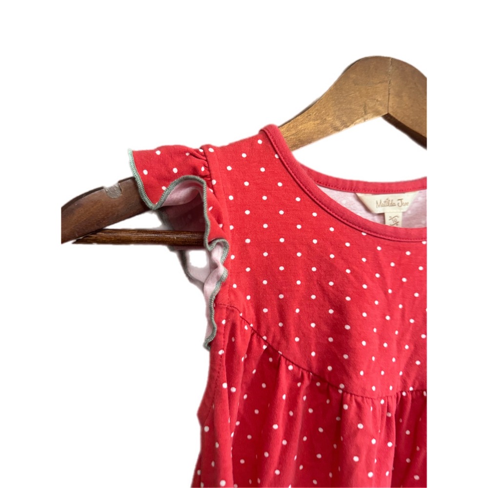 Matilda Jane‎ Polka Dot Dress Kids 10 Red Excellent Flutter Sleeve Cotton Blend - Picture 3 of 7